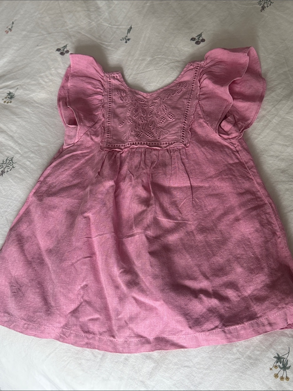 Zara Girls' Pink Flutter Sleeve Embroidered Dress